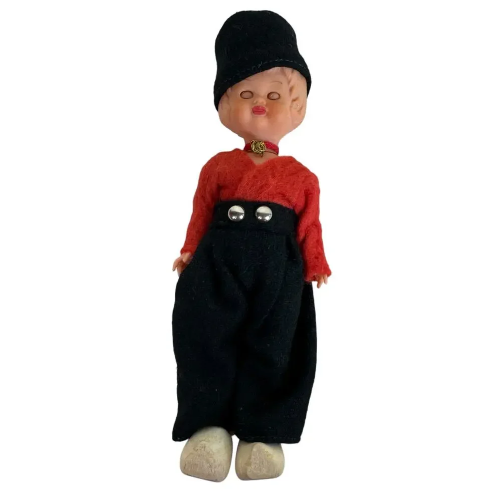 Vintage‎ Dutch Dolls Plastic With Sleeping Eyes Hand Carved Wooden Shoes 7.5
